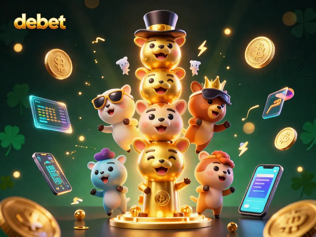 Experience vibrant gaming at debet with colorful coins and animated casino visuals.