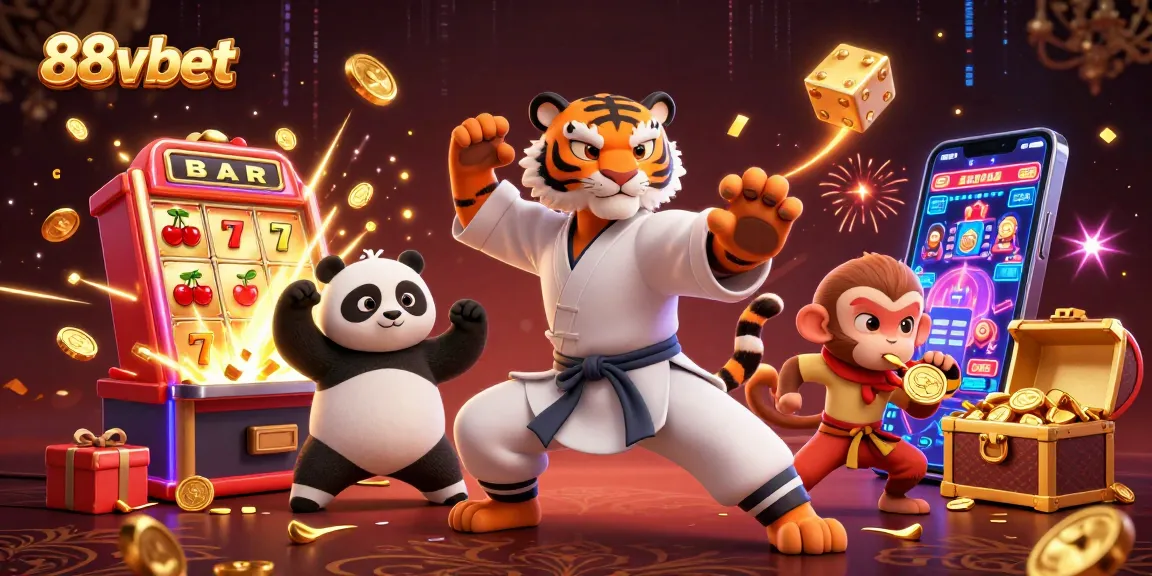 Engage with 88vbet's cinematic illustration featuring vibrant casino action and rewards