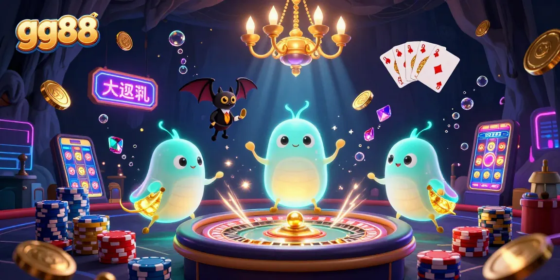 Experience the thrill of gg88's vibrant 3D casino scene with glowing characters and exciting game elements.