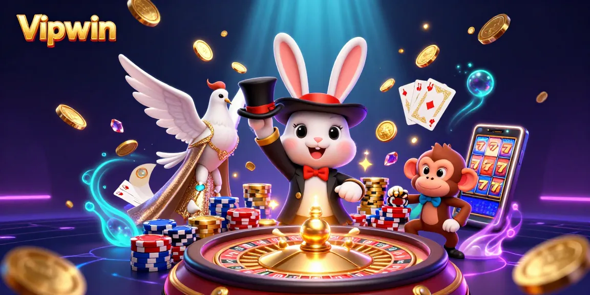 Engage with Vipwin and enjoy a 3D casino experience filled with golden coins and vibrant action.