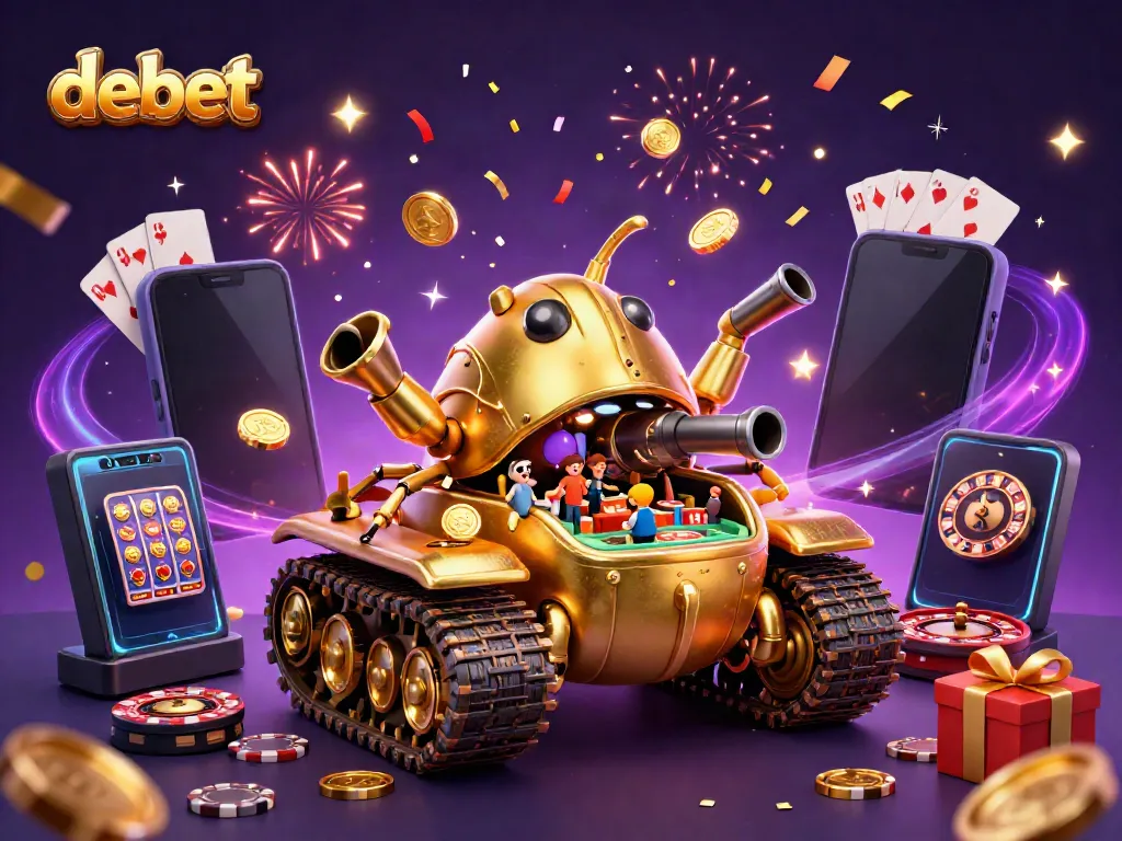Engage with exciting games at debet, featuring a vibrant 3D casino beetle tank overflowing with fun.