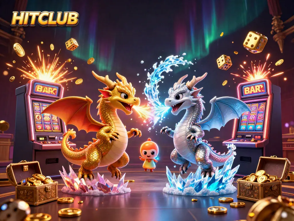 Experience the thrill at HITCLUB with dynamic 3D dragons and exciting casino elements.