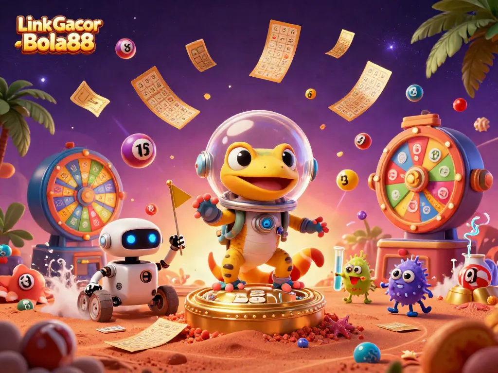 Engage in exciting slots at Link Gacor Bola88 with colorful elements and a vibrant 3D casino atmosphere.