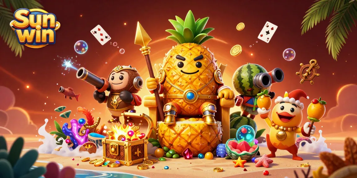 Experience big wins with Sun win, featuring a golden pineapple king and exciting casino elements.