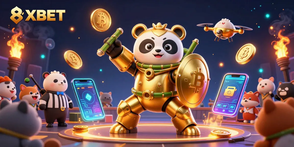 Experience thrilling gaming at 8XBET with dynamic cartoon characters and crypto elements.