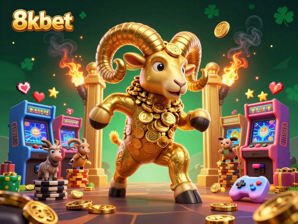 Experience the excitement of 8xbet with a golden ram charging through a vibrant casino scene.