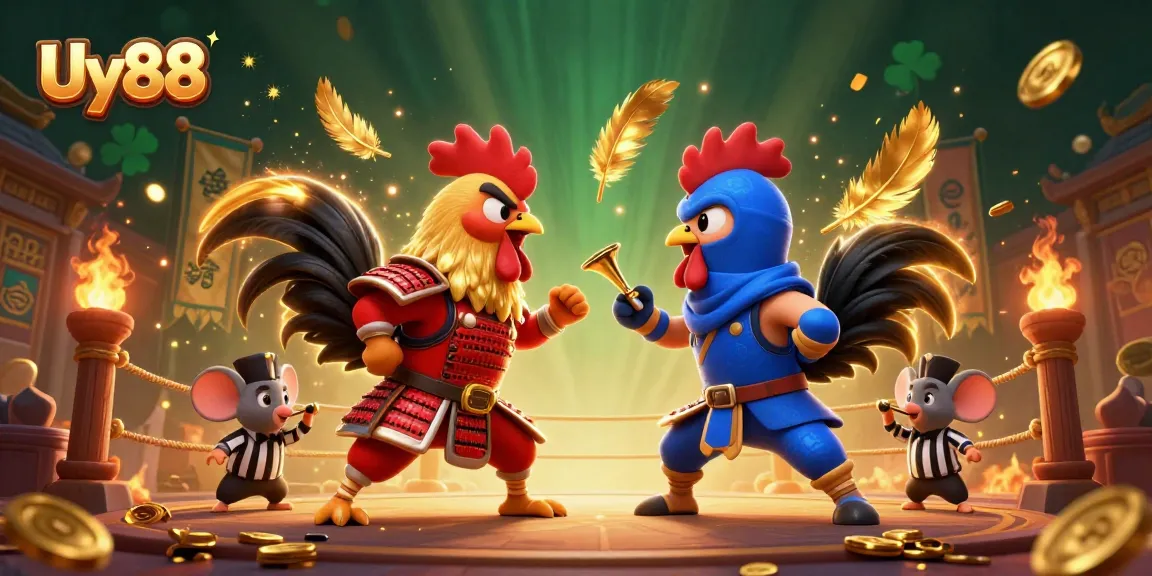Experience thrilling action with Uy88 in this vibrant rooster fight scene under dramatic 3D effects.