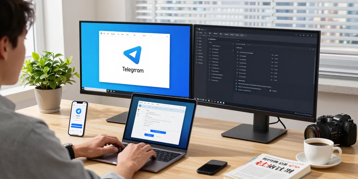 Configuring Telegram Chinese language settings in a modern home office.