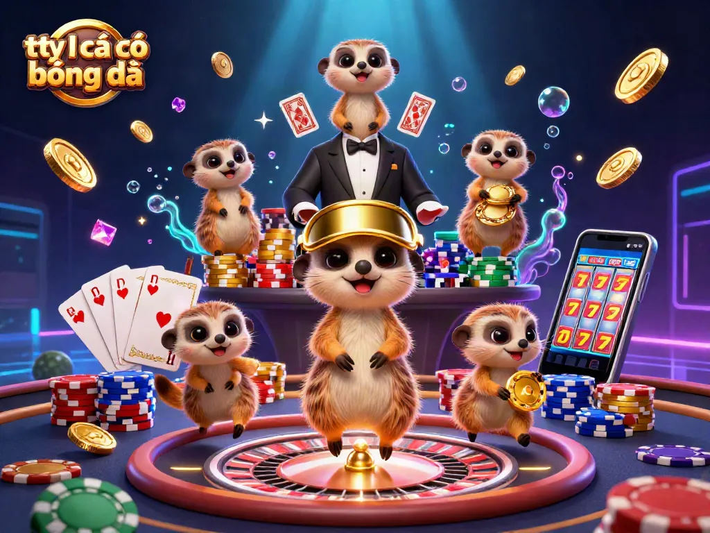 Experience tỷ lệ cá cược bóng đá in a vibrant casino with meerkats and dynamic gaming elements.