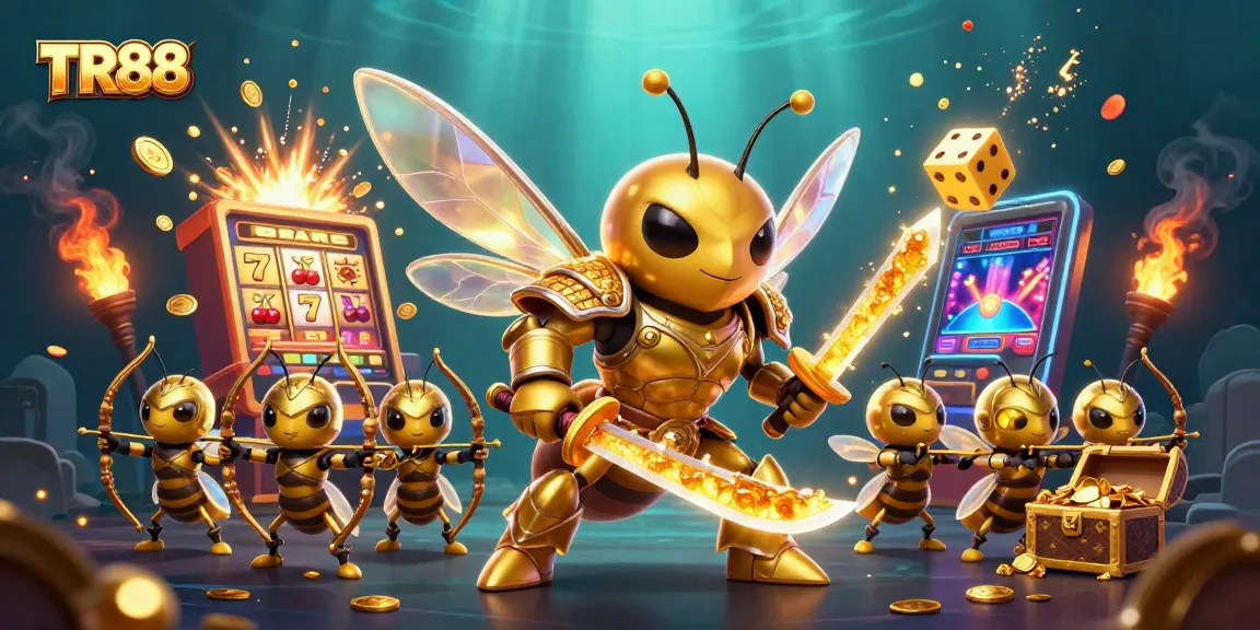 Engage with TR88's exciting jackpot scene featuring a hornet samurai and vibrant casino elements.