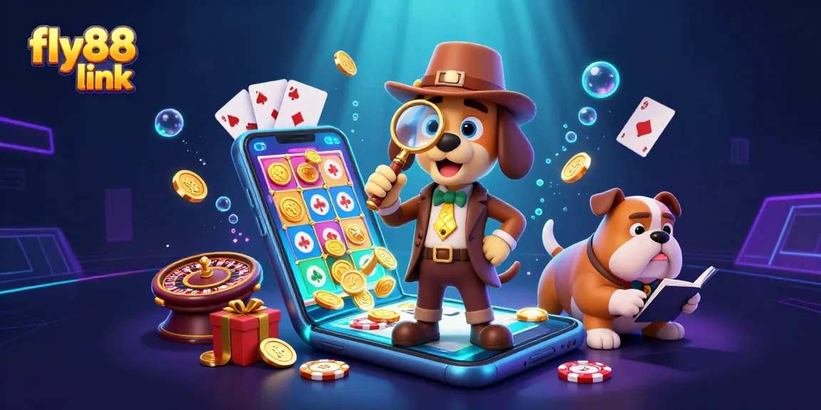 Spin the reels and find treasures with fly88 link in this vibrant casino-themed illustration.