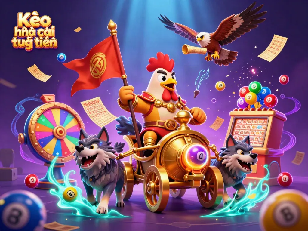 Experience the exciting world of Kèo nhà cái trực tuyến with vibrant symbols and casino elements.