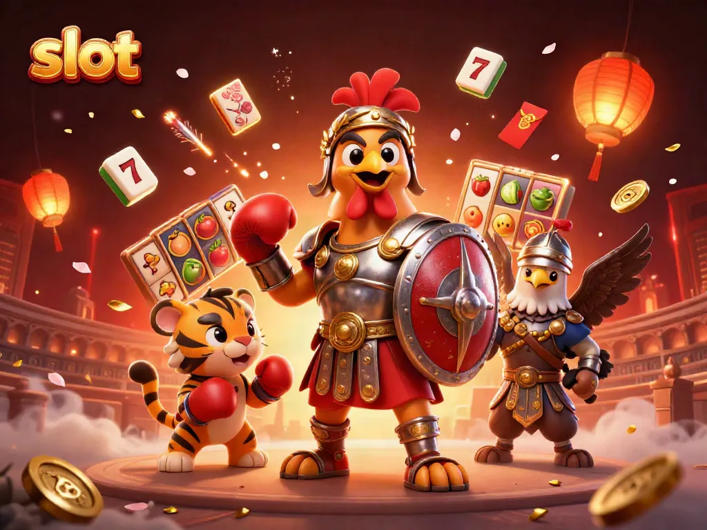 Engage in exhilarating slot gaming with vibrant characters and dynamic elements in a 3D casino scene.