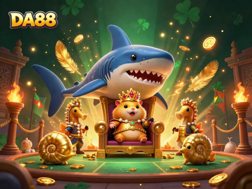 Experience the thrilling world of DA88 with a hamster king gambling at a vibrant casino arena.