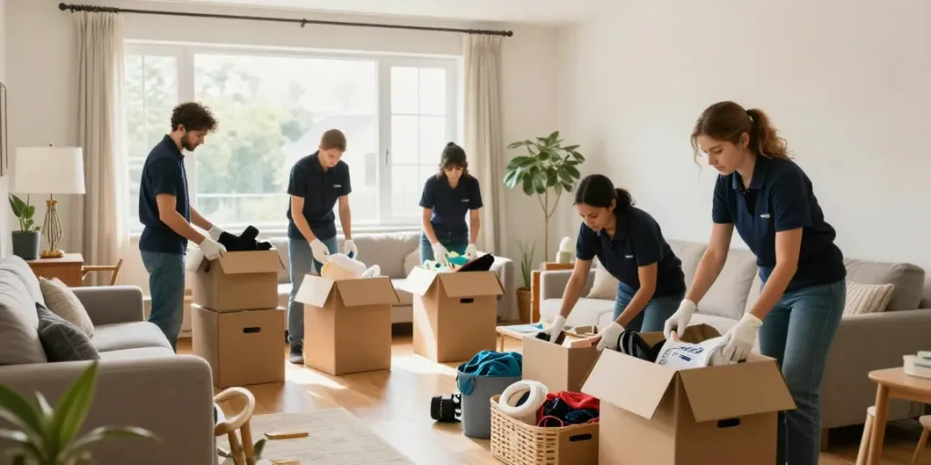 Professionelles Team einer Räumungsfirma Wien bei der Entrümpelung eines Wohnraums.