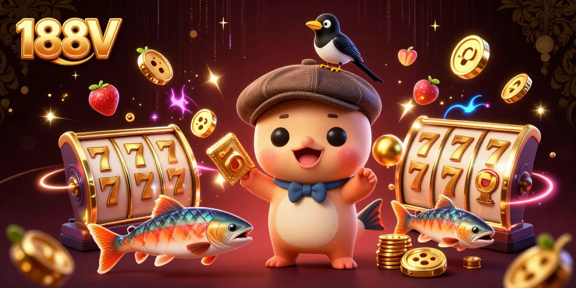Engage in thrilling slot action with 188V, featuring a cute baby Nessie and dynamic game symbols.