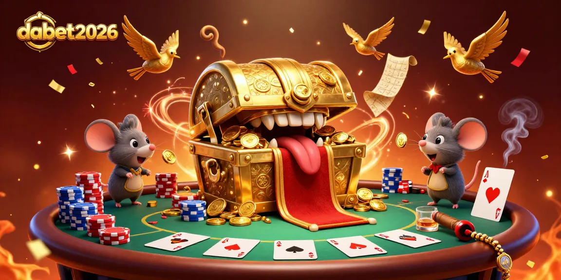 Experience the thrill of dabet2026 with a vibrant casino scene featuring a treasure chest and poker action.