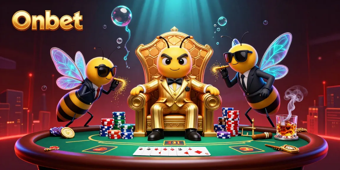 Engage in thrilling gameplay at Onbet with a dynamic 3D scene featuring playful casino elements.