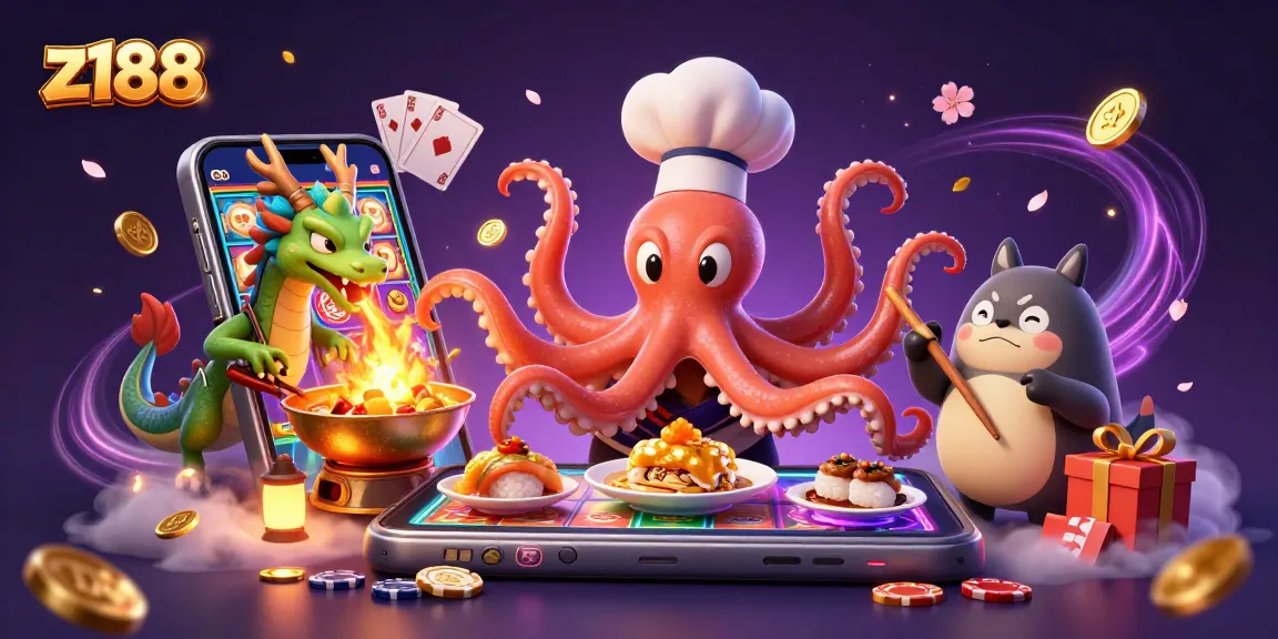 Jubilantly engaging with z188's colorful slot game surrounded by dynamic casino elements.