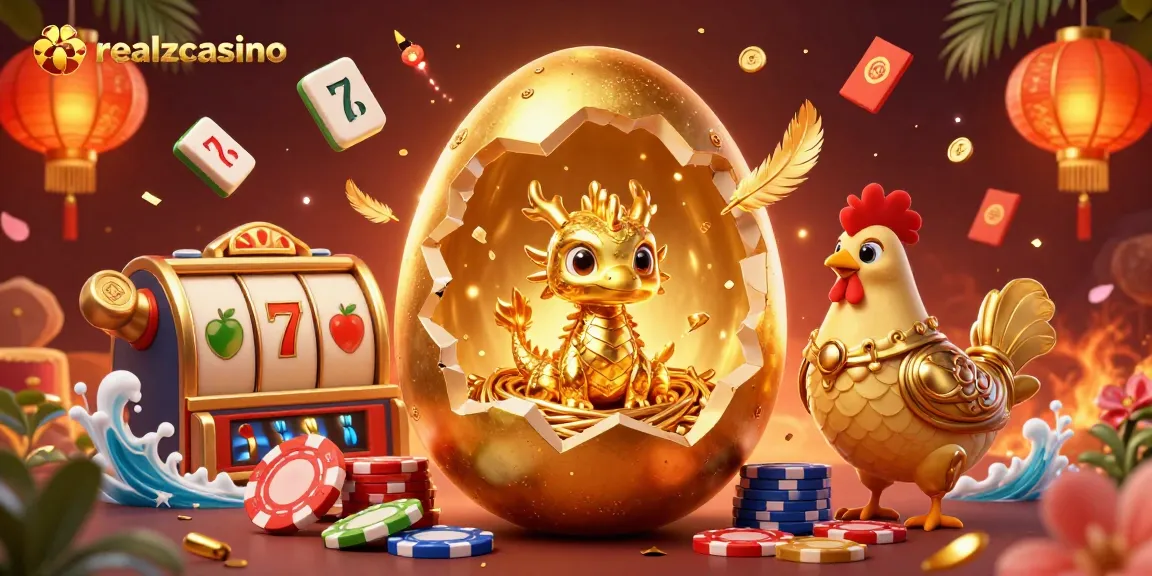 Erlebe die aufregende Welt von realzcasino mit fantastischen Slot-Elementen und einem goldenen Drachen.