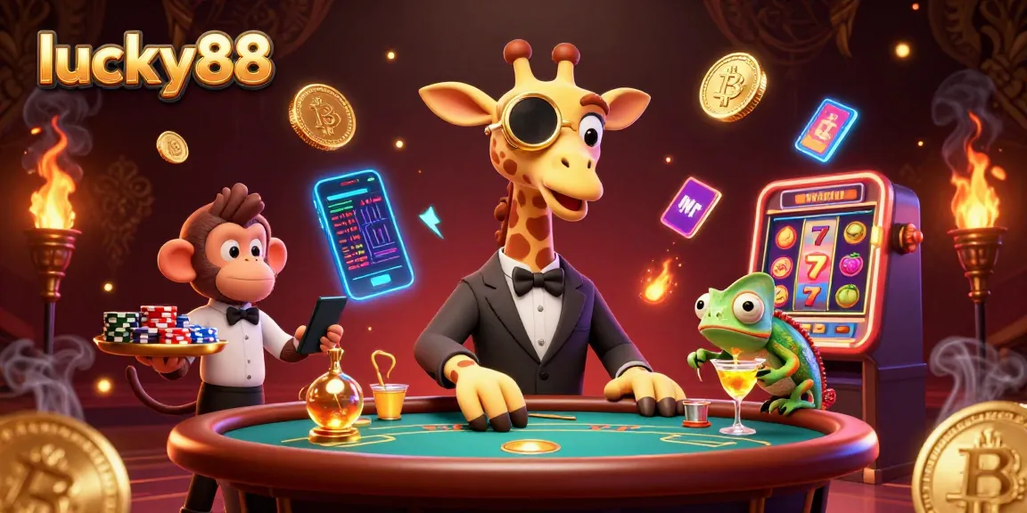 Experience the thrilling lucky88 Casino with stacked chip trays, high-roller poker, and vibrant slot reels.