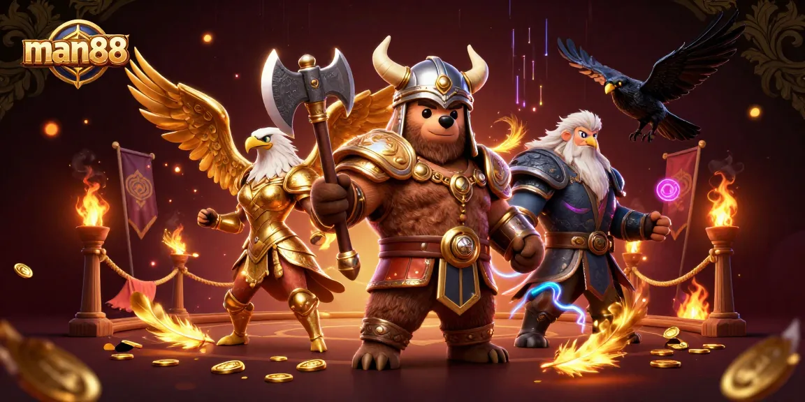 Experience the thrill of man88 with a vibrant 3D illustration showcasing dynamic casino action.